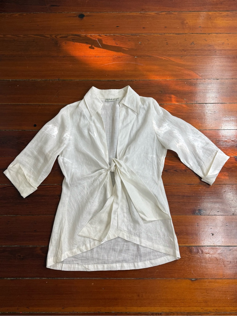 Neiman Marcus 100% Linen White Tie Front Collared Jacket L 💛🍄